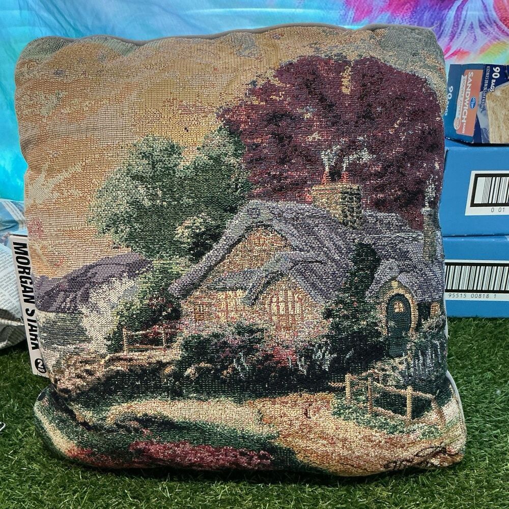 Thomas Kinkade Tapestry Throw Pillow Cottage Garden Landscape Decorative
